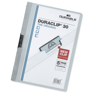 Durable Duraclip Folder PVC Clear Front 3mm Spine for 30 Sheets A4 Light Blue Ref 2200/06 [Pack 25]