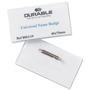 Durable Name Badges Universal Pin Fastening and Flap on Reverse W75xH40mm Ref 8001 [Pack 100]