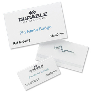 Durable Name Badges with Pin 30x60mm Ref 8006 [Pack 100]