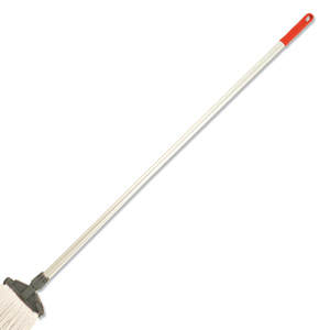 Mop Handle with Grey Grip Clip Colour Coded Red