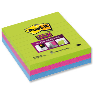 Post-it Super Sticky Removable Notes Pad 70 Sheets 100x100mm Ultra Assorted Ref 675-3SSMX-EU [Pack 3]