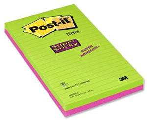 Post-it Super Sticky Removable Notes Pad 90 Sheets 125x200mm Ultra Assorted Ref 5845-SS-EU [Pack 2]