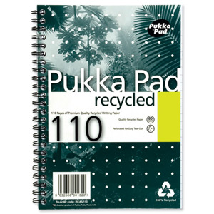 Pukka Pad Recycled Notebook Wirebound Perforated Ruled 80gsm 110pp A5 Ref RCA5/110 [Pack 3]