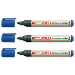 Edding 21 Ecoline Permanent Marker Recycled Low-odour Bullet Tip Blue Ref 21-003 [Pack 10]