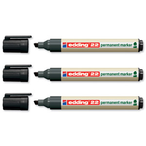 Edding 22 Ecoline Permanent Marker Recycled Low-odour Chisel Tip Black Ref 22-001 [Pack 10]
