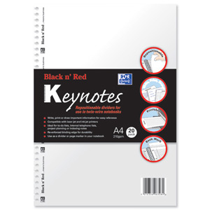 Black n Red Keynotes Dividers Reinforced Binding Edge for Wirebound Notebooks A4 Ref C66073 [Pack 20]