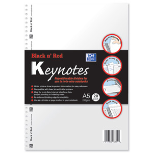 Black n Red Keynotes Dividers Reinforced Binding Edge for Wirebound Notebooks A5 Ref A66074 [Pack 20]