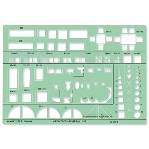 Linex Universal Architects Template with Room Furniture and Electrical Symbols Tinted Green Ref LXG1259S