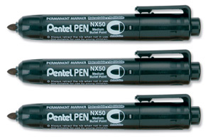 Pentel NX50 Permanent Marker Retractable Bullet Tip 1.5-2mm Line Black Ref NX50-A [Pack 12]