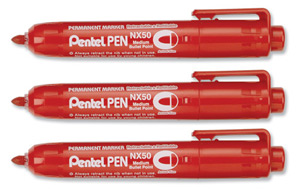 Pentel NX50 Permanent Marker Retractable Bullet Tip 1.5-2mm Line Red Ref NX50-B [Pack 12]