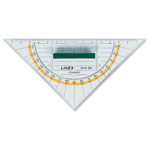 Linex Geometry Set Square with Contrary Protractor Scale and Grip Hypotenuse 160mm Clear Ref 1616GH