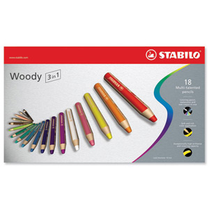 Stabilo Woody 3-in-1 Brush Set Colouring Pencil Wax Crayon Watercolour Assorted Ref Uk/880/18 [Pack 18]