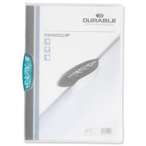 Durable Swingclp Crystal Folder Polypropylene Capacity 30 Sheets A4 Light Blue Ref 2260/14 [Box 25]
