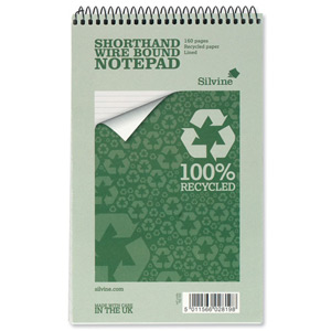 Silvine Everyday Shorthand Notepad Recycled Wirebound Ruled 160pp 70gsm 125x200mm Ref RE160 [Pack 12]