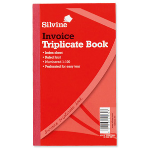 Silvine Triplicate Invoice Book with Index and Carbon Ruled 1-100 210x127mm Ref 619 [Pack 6]