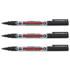Uni-Ball Super Ink Permanent Marker Quick-drying Fade-free 0.9mm Line Ref 9001410 [Pack 12]
