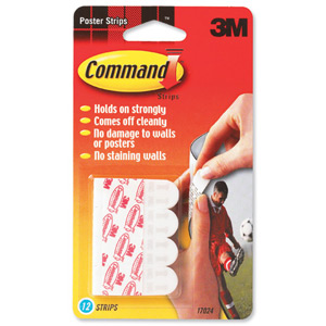 3M Command Adhesive Poster Strips Clean-removing Holding Capacity 0.45kg Ref 17024 [Pack 12]