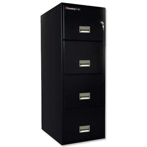 Sentry 2500 Filing Cabinet 1hr Fire Safe 4 Drawers W498xD635xH1362mm Black Ref 4G2510B