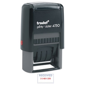 Trodat Printy 4750/L1 Dater Stamp Textplate Received in Blue Date in Red Ref 64280