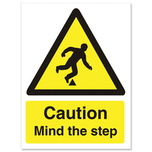 Stewart Superior Caution Mind The Step Sign Self Adhesive Vinyl 150x200mm Ref WO131SAV