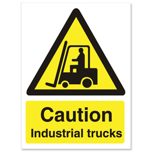 Stewart Superior Caution Industrial Trucks Sign Self Adhesive PVC 150x200mm Ref WO135PVC