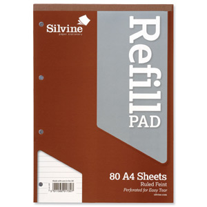 Silvine Refill Pad Headbound Perforated Punched Ruled 75gsm A4 Ref A4RPF [Pack 6]
