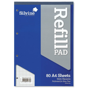 Silvine Refill Pad Headbound Perforated Punched Quadrille Squared 5mm 75gsm A4 Ref A4RPX [Pack 6]