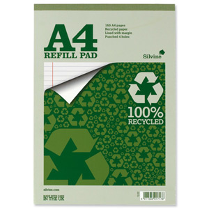Silvine Everyday Refill Pad Recycled Wirebound Ruled Margin 160pp 70gsm A4 Ref RE4FM [Pack 6]