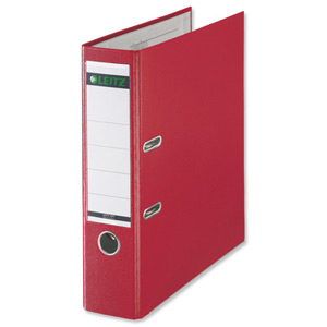 Leitz Lever Arch File Plastic 80mm Spine Foolscap Red Ref 11101025 [Pack 10]