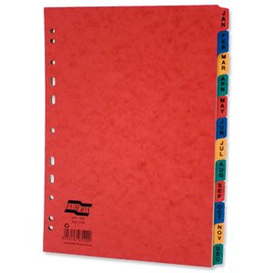 Europa Subject Dividers Pressboard 300 micron Europunched Jan-Dec A4 Assorted Ref 3109Z [Pack 5]