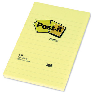 Post-it Notes Large Feint Ruled Pad of 100 Sheets 102x152mm Yellow Ref 660YE [Pack 6]