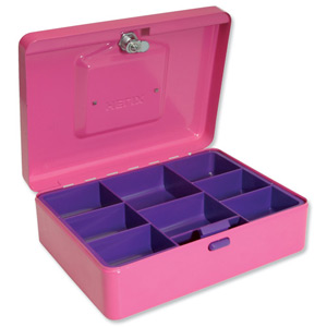 Helix Standard Cash Box Simple Latch 2 Keys Removable Coin Tray W255xD190xH85mm Pink Ref WN8020