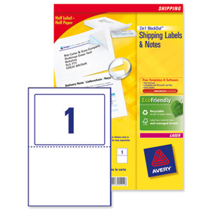 Avery 2 in 1 BlockOut Shipping Labels and Notes Laser 1 per Sheet 176x126mm Ref L7980-40 [40 Labels]