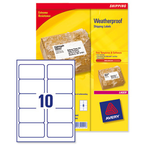 Avery Weatherproof Shipping Labels Laser 10 per Sheet 99.1x57mm White Ref L7992-25 [250 Labels]