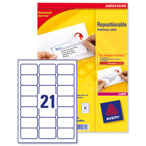 Avery Repositionable Address Labels Jam Free 21 per Sheet 63.5x38.1mm Ref L7960-100 [2100 Labels]