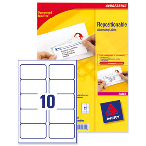 Avery Repositionable Address Labels Jam Free 10 per Sheet 99.1x57mm Ref L7973-100 [1000 Labels]