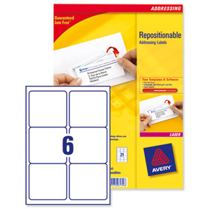 Avery Repositionable Address Labels Jam Free 6 per Sheet 99.1x93.1mm Ref L7966-100 [600 Labels]