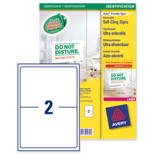 Avery Removable Sign Self-cling Non-static No Adhesive 2 per Sheet 190x135mm Ref L7079-10 [Pack 20]