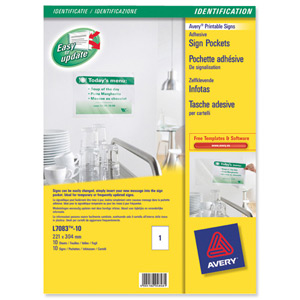 Avery Sign Pockets Self-adhesive 1 per Sheet 221x304mm Clear Ref L7083-10 [Pack 10]