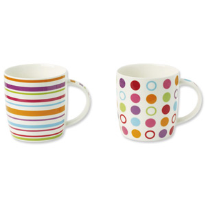 Churchill Dream Mug Set Fine China 3 of Spots and 3 of Stripes Rainbow Ref SS00031 [Pack 6]