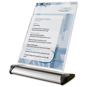 Durable Flexo Table Sign Presenter Alumnium Base Adjustable Angle Acrylic A4 Ref 8530/19