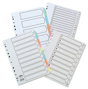 Concord Recycled Dividers 230 micron Card with Coloured Tabs 5-Part A4 White Ref 48099
