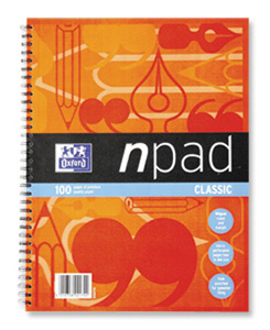 Oxford npad Modern Notebook Twin Wirebound 90gsm Ruled Margin 4 Holes 100 Pages A4+ Ref E02712 [Pack 3]