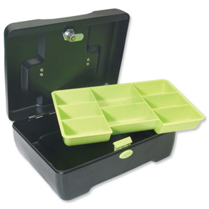 Helix Special Edition Cash Box Steel with Coin Separator 10in 250mm Black and Green Ref WS8040