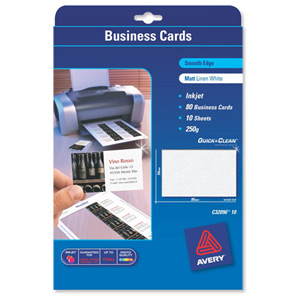 Avery Quick and Clean Business Cards Inkjet 260gsm 8 per Sheet Linen-textured Ref C32096-10 [80 Cards]