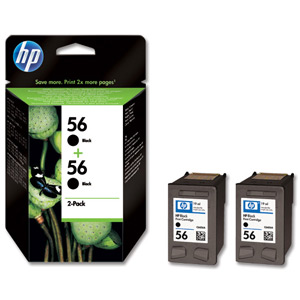 Hewlett Packard [HP] No. 56 Inkjet Cartridge Page Life 1040pp 19ml x 2 Black Ref C9502ae [Pack 2] Ident: 809C