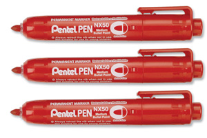 Pentel NX60 Permanent Marker Retractable Chisel Tip Max.6mm Line Red Ref NX60-B [Pack 12]
