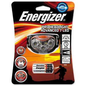 Energizer Pro Advanced Headlight Torch 5 Bright LED 2 Red LED Weatherproof Pivot Head 20hr Ref 631638