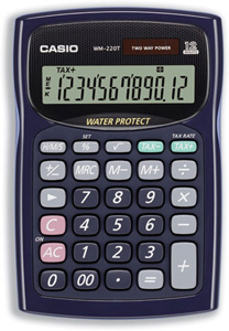 Casio Waterproof Calculator Tax Currency Converting 12 Digit Solar-Powered Ref WM-220T-S-UH