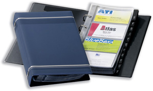 Durable Visifix Business Card Album 4 Ring A-Z Index Capacity 200 W145xH255mm Dark Blue Ref 2385-07